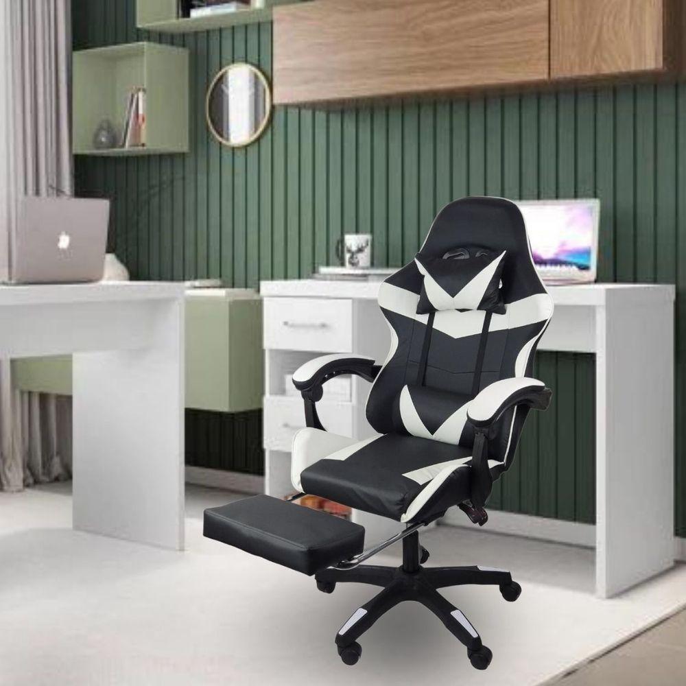 Cadeira Gamer Stillus Ergonômica Com Apoio Para Os Pés Preto E Branco
