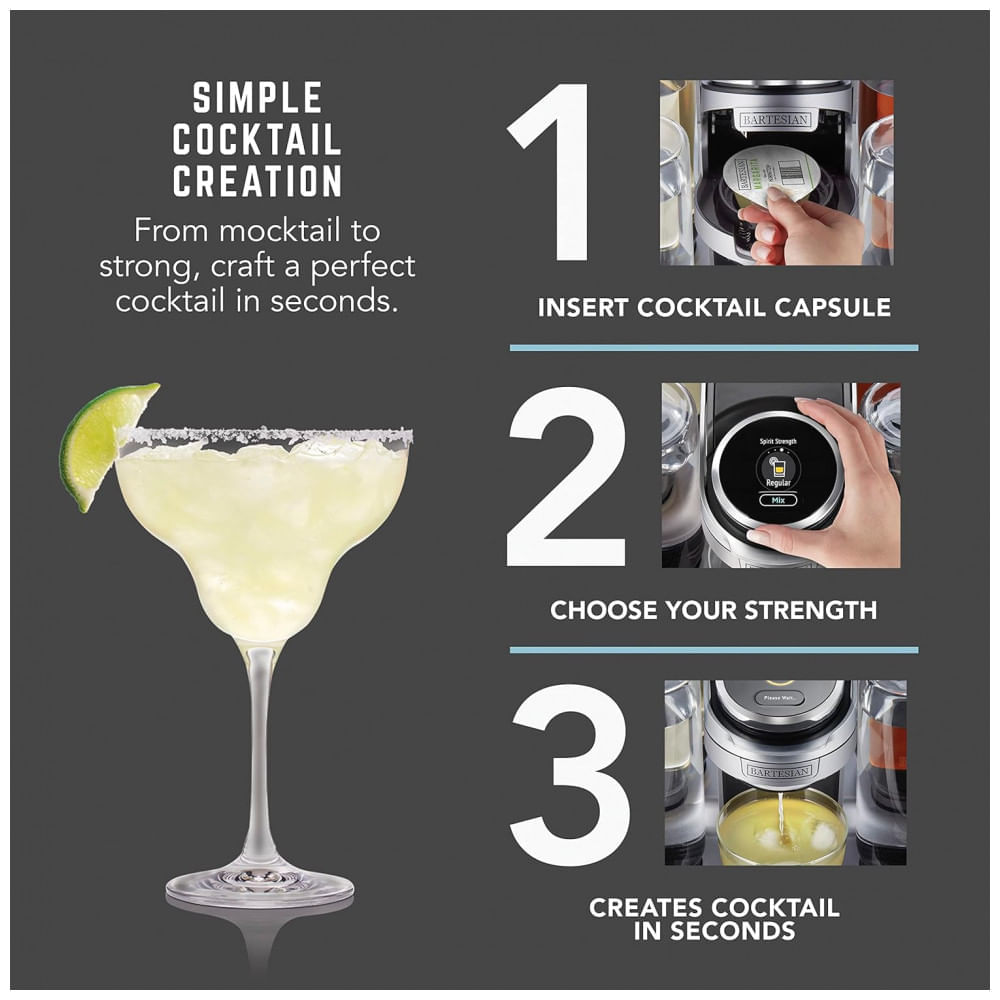 Máquina de Coquetel Profissional, 5 Garrafas de Vidro Premium, Bartesian 55306, Cinza