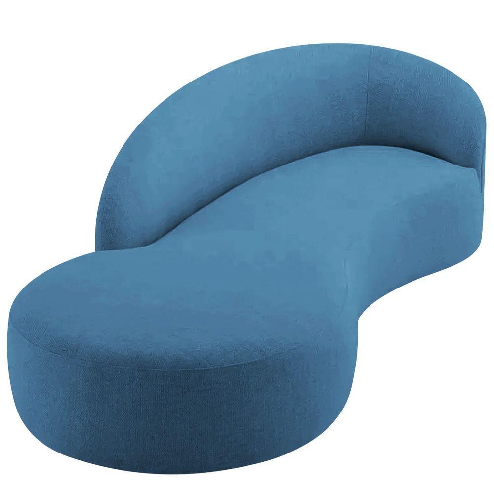 Divã Recamier Orgânico França 200cm Lado Esquerdo Linho - Amarena Moveis Cor Azul Royal