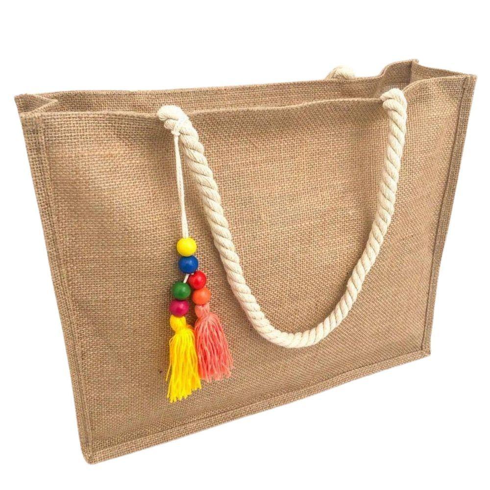 Miniatura Bolsa De Praia De Palha De Juta Feminina Com Chaveiro Pingente Sacola Ecobag Moda Verão marrom