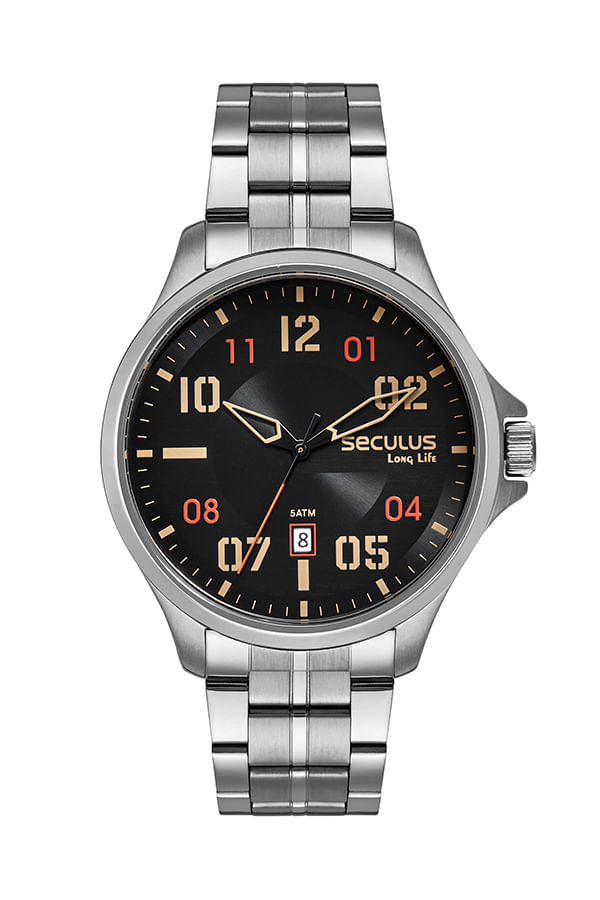 Miniatura Kit Relógio Masculino Aço Calendário Prata Com Pulseira Trançada