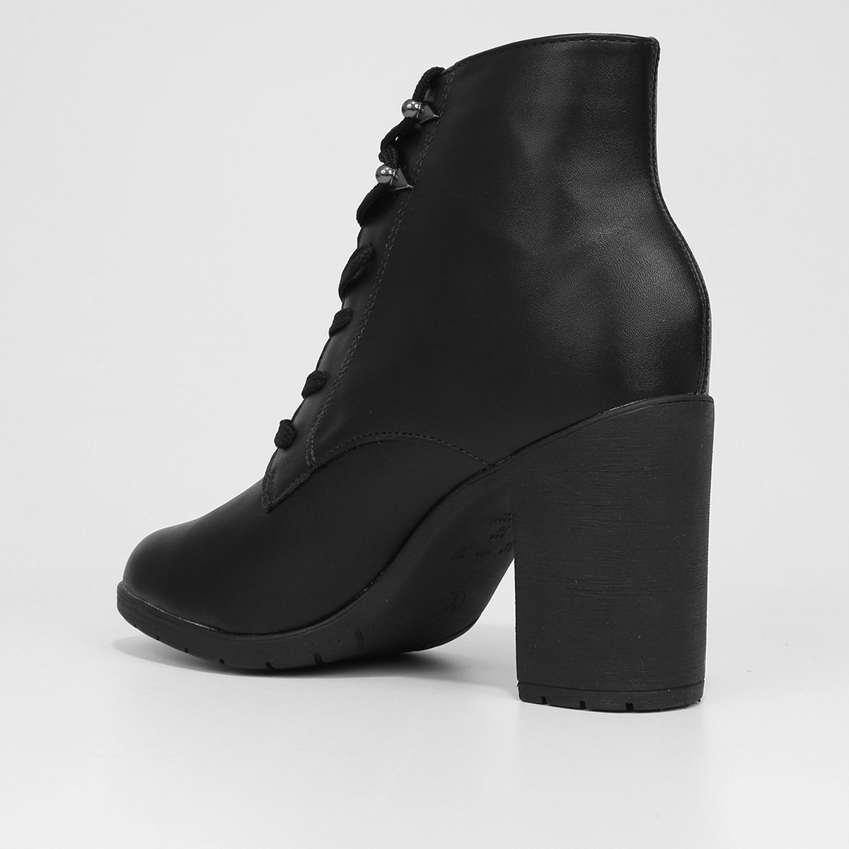 Miniatura Bota Coturno Cano Curto Via Uno Salto Bloco Tratorado Feminina Preto - 34