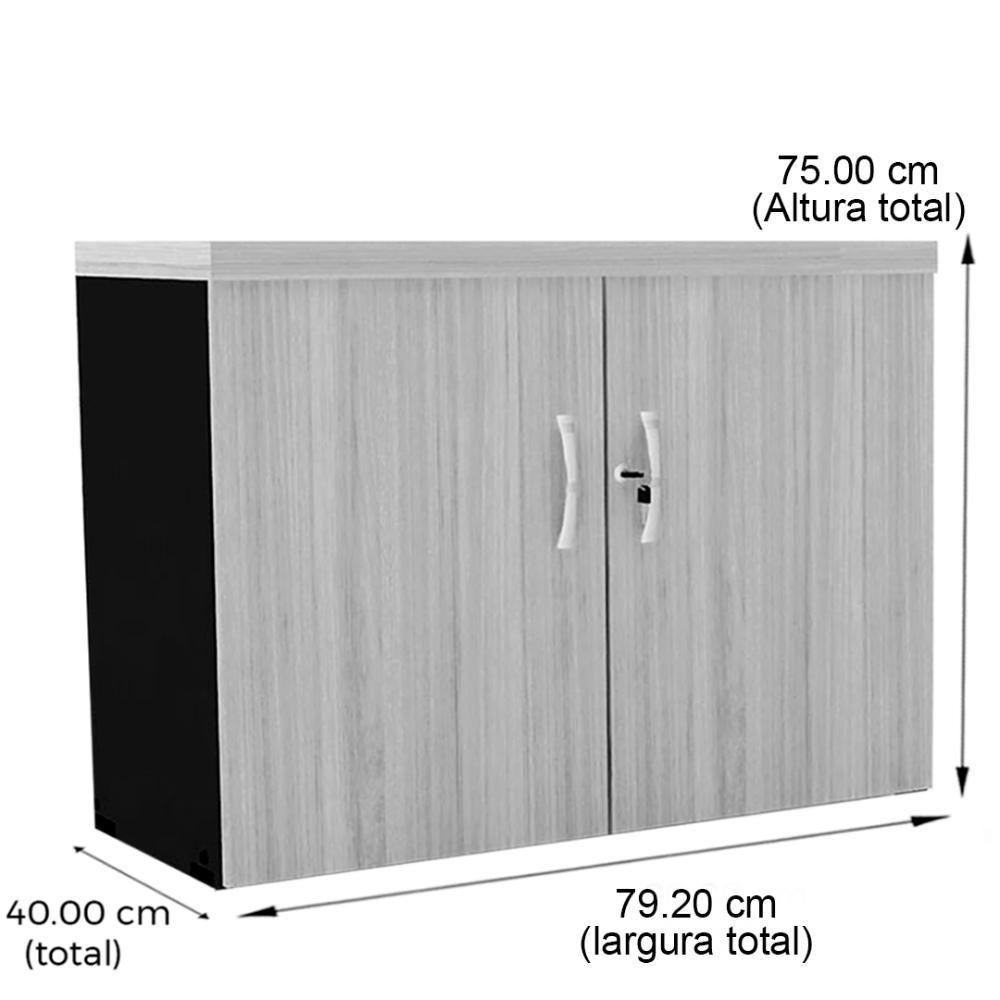 Miniatura Armário Baixo Pe40 Pandin 79,20 Cm (Largura) Em Mdp Noce Naturalle E Preto Com Duas Portas
