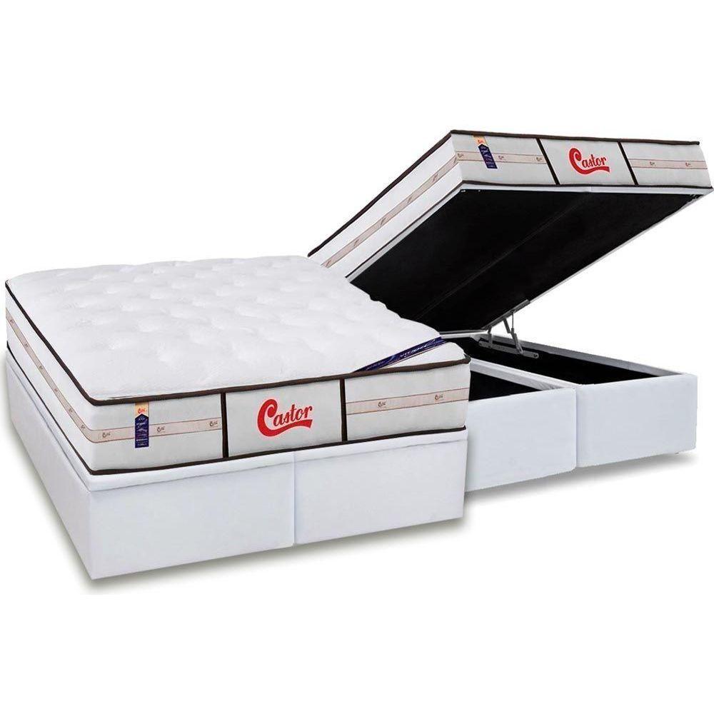 Miniatura Cama Box Baú Queen: Colchão Molas Ensacadas Castor Gold Star Classic Vitagel + Base White(158X198)