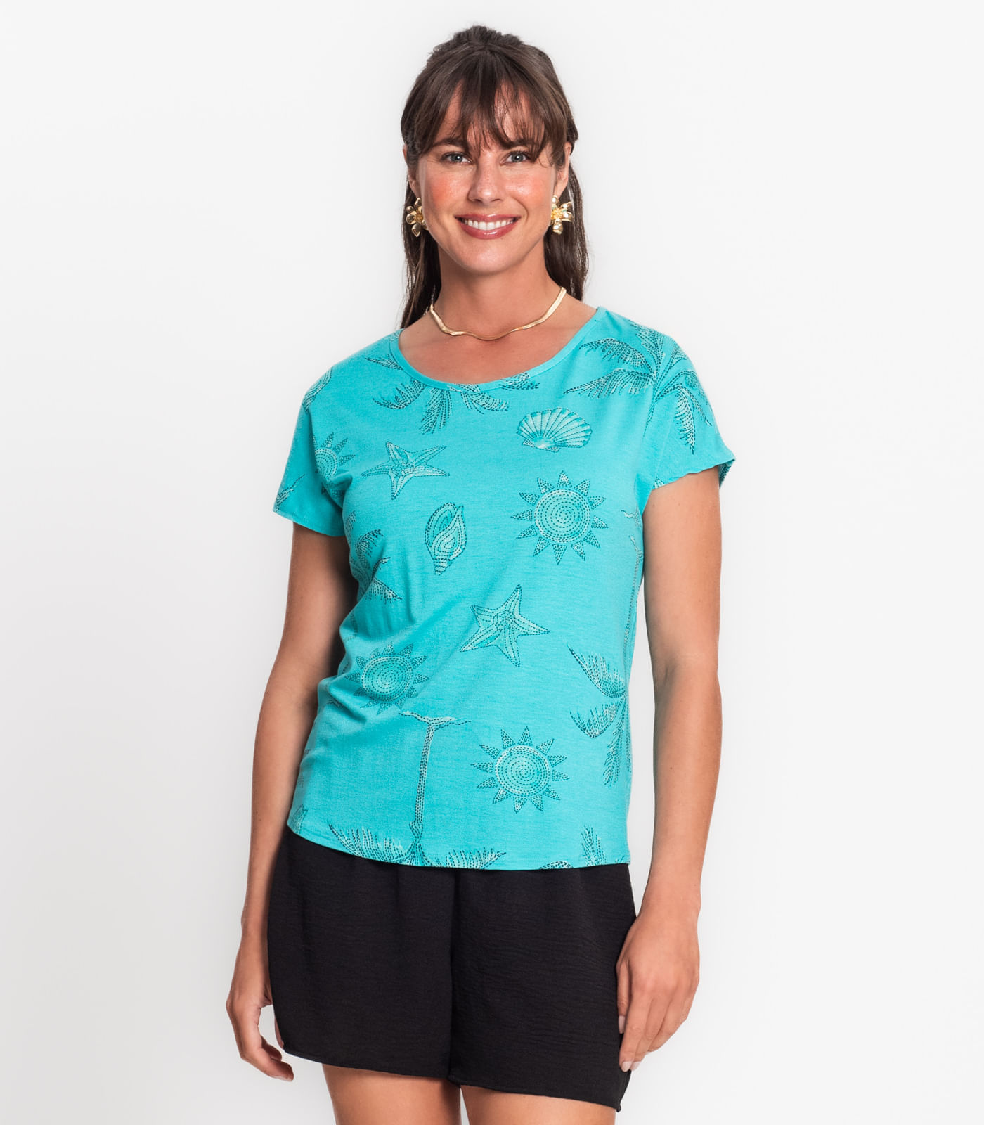 Miniatura Blusa Feminina Estampada Decote Redondo Rovitex Verde G