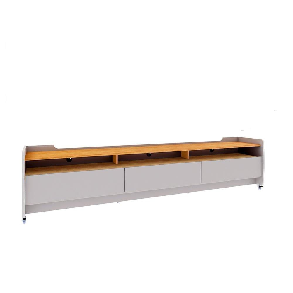 Miniatura Rack para TV até 70 Polegadas com Rodízios 3 Gavetas 3 Nichos Sublime 220cm Gelius Móveis Off White/Naturale