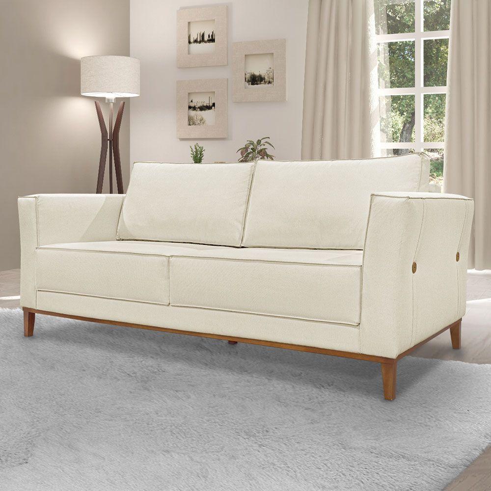 Kit Poltrona E Sofá 2 Lugares 1,70m Natural Pés Castanho