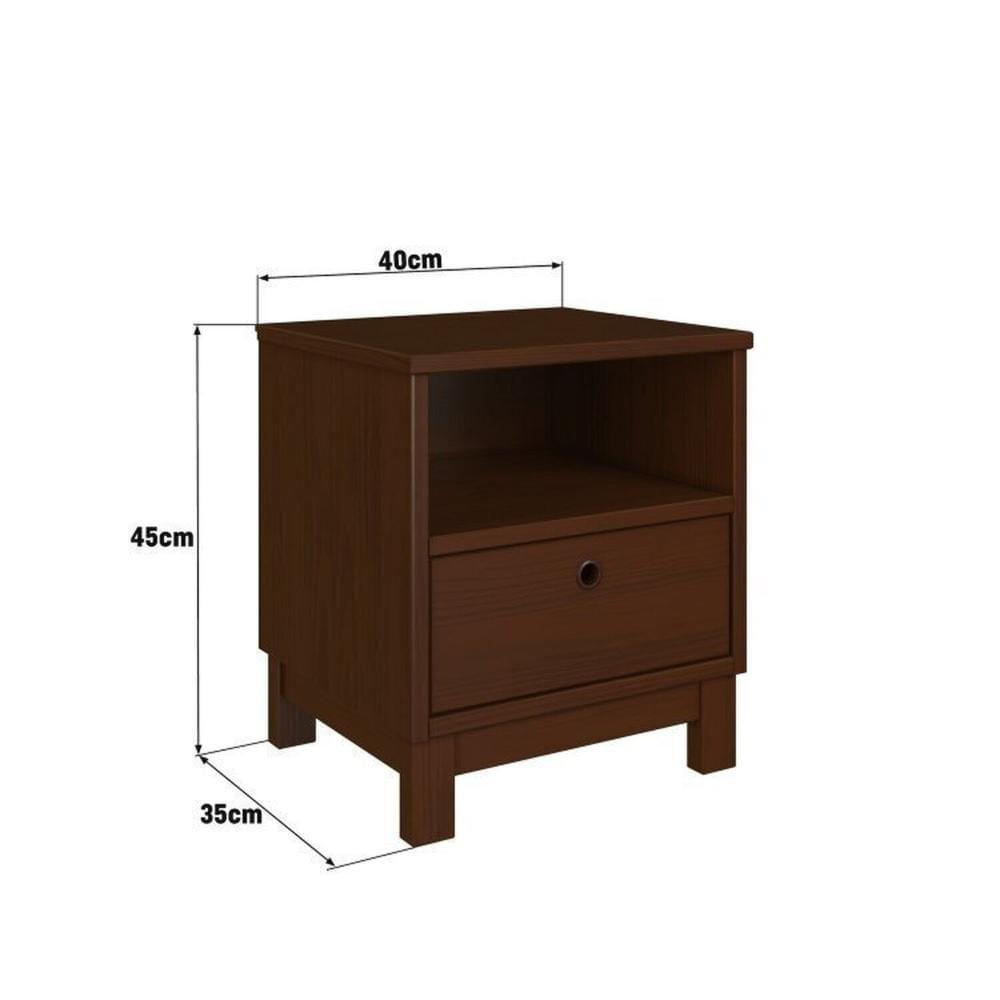 Conjunto de Quarto Solteiro Júlia de Madeira Maciça com Cama de Solteiro e Mesa de Cabeceira Walnut
