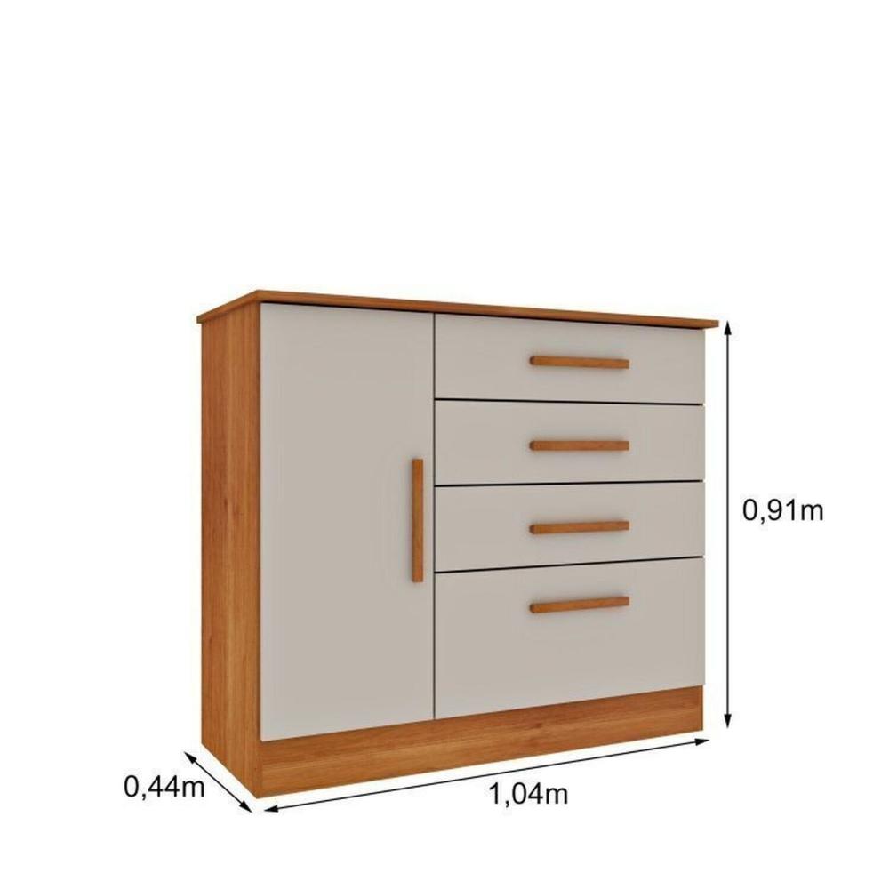 Quarto Casal Completo Guarda Roupa 6 portas Munique, Cama Casal Monaco e Cômoda Chicago Espresso Móveis Cinamomo/Off White