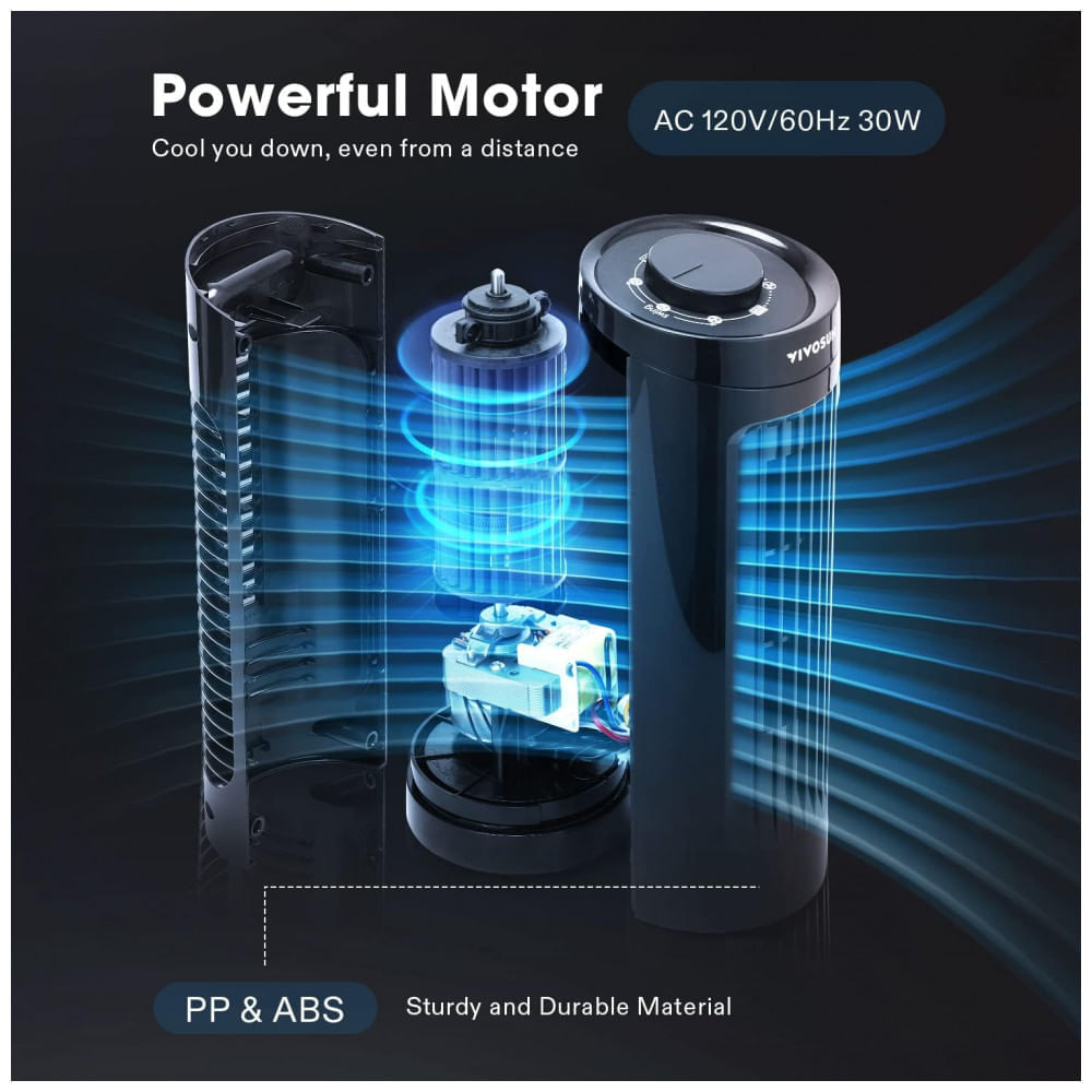 Miniatura Ventilador de Mesa sem Lâmina com 3 Velocidades, Oscilações de 70, Portátil e Compacto, 110V, VIVOSUN 13, Preto