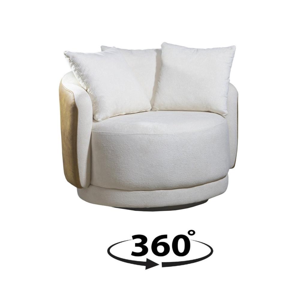 Miniatura Poltrona Decorativa Giratória Hera Produto Exclusivo Off White / Mel