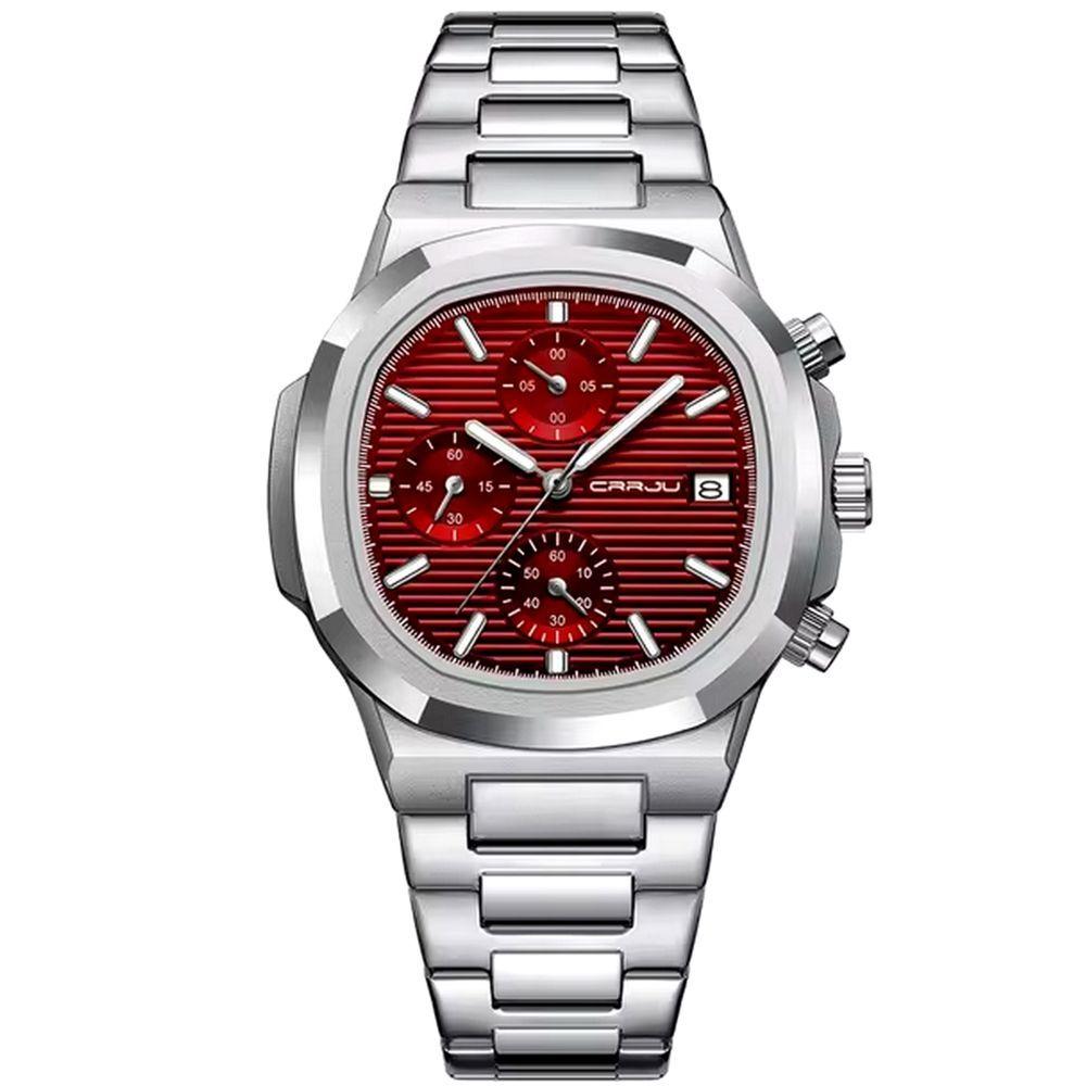 Miniatura Relógio De Pulso Masculino Analógico Com Pulseira De Aço Inoxidável Impermeável 3atm Vermelho