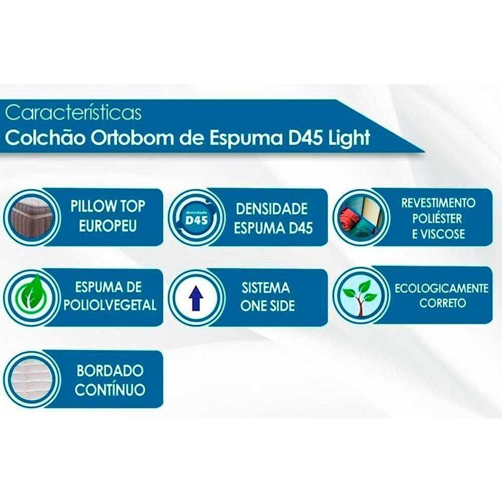 Cama Box Baú Queen: Colchão Espuma Ortobom D45 Ligh Saúde Ortopillow + Base Crc Suede Brown(158X198)