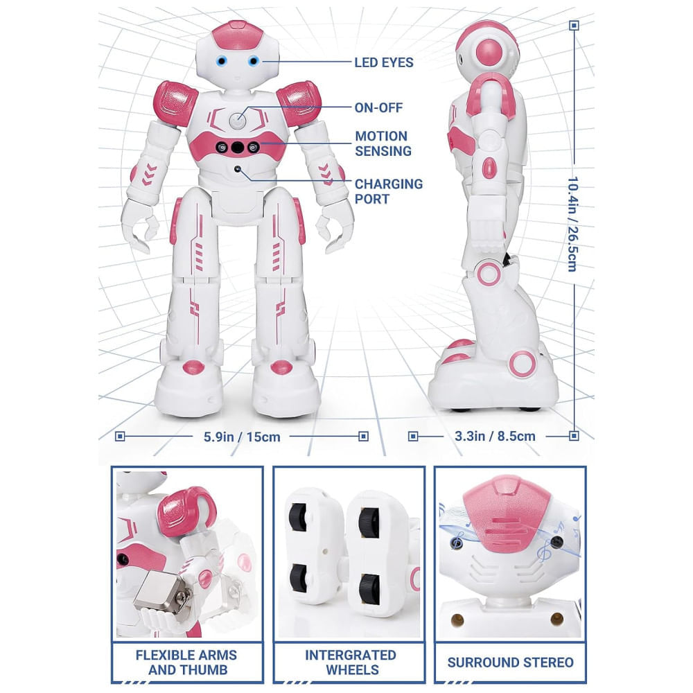 Miniatura Robô KingsDragon RC para Crianças: Controle por Gestos e Sensor Remoto, Ideal para Meninos e Meninas de 3 a 8 Anos, Presente de Aniversário, Cor Rosa.