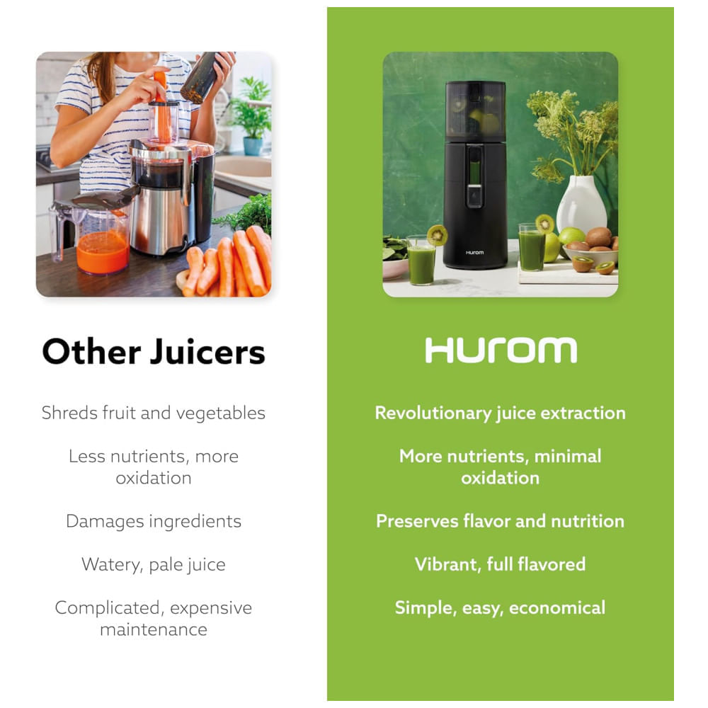 Espremedor de Frutas Hurom H400 Easy Clean, Azul Duo, Potente e Silencioso, Livre de BPA, Montagem sem Esforço, Ideal para Frutas Inteiras.