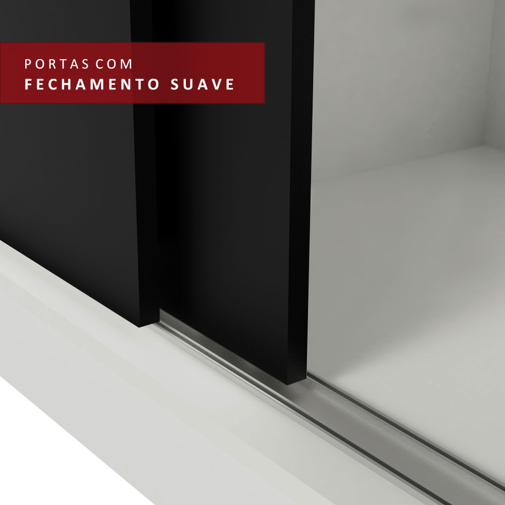 Guarda-Roupa Casal Madesa Kansas 3 Portas de Correr de Espelho 3 Gavetas Branco/Preto Cor:Branco/Preto