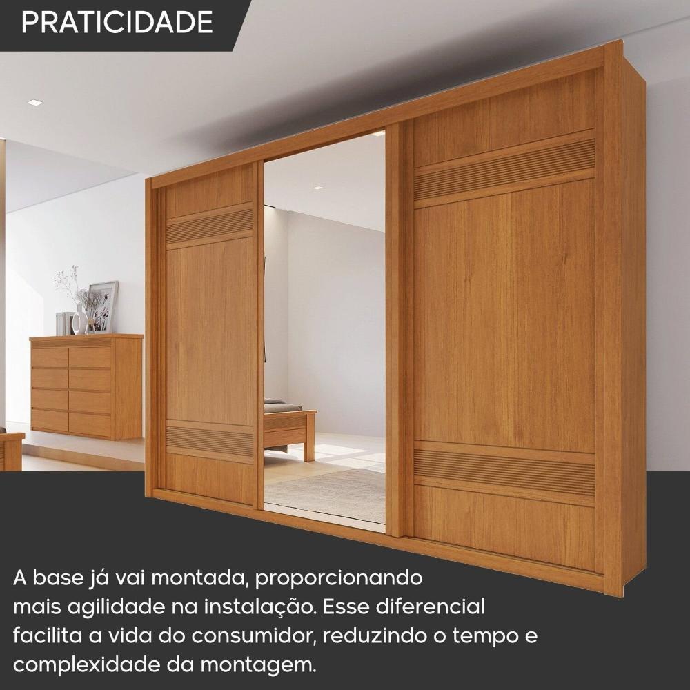 Guarda Roupa Casal 3 Portas de Correr 6 Gavetas Palissy Frisado com Espelho 100% Mdf Rubi