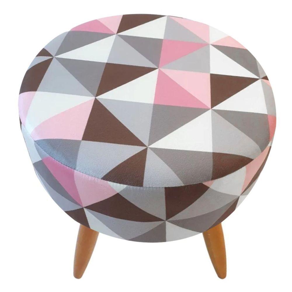Miniatura Puff Banqueta Classic Redondo Suede Estampa Triangulo Rosa