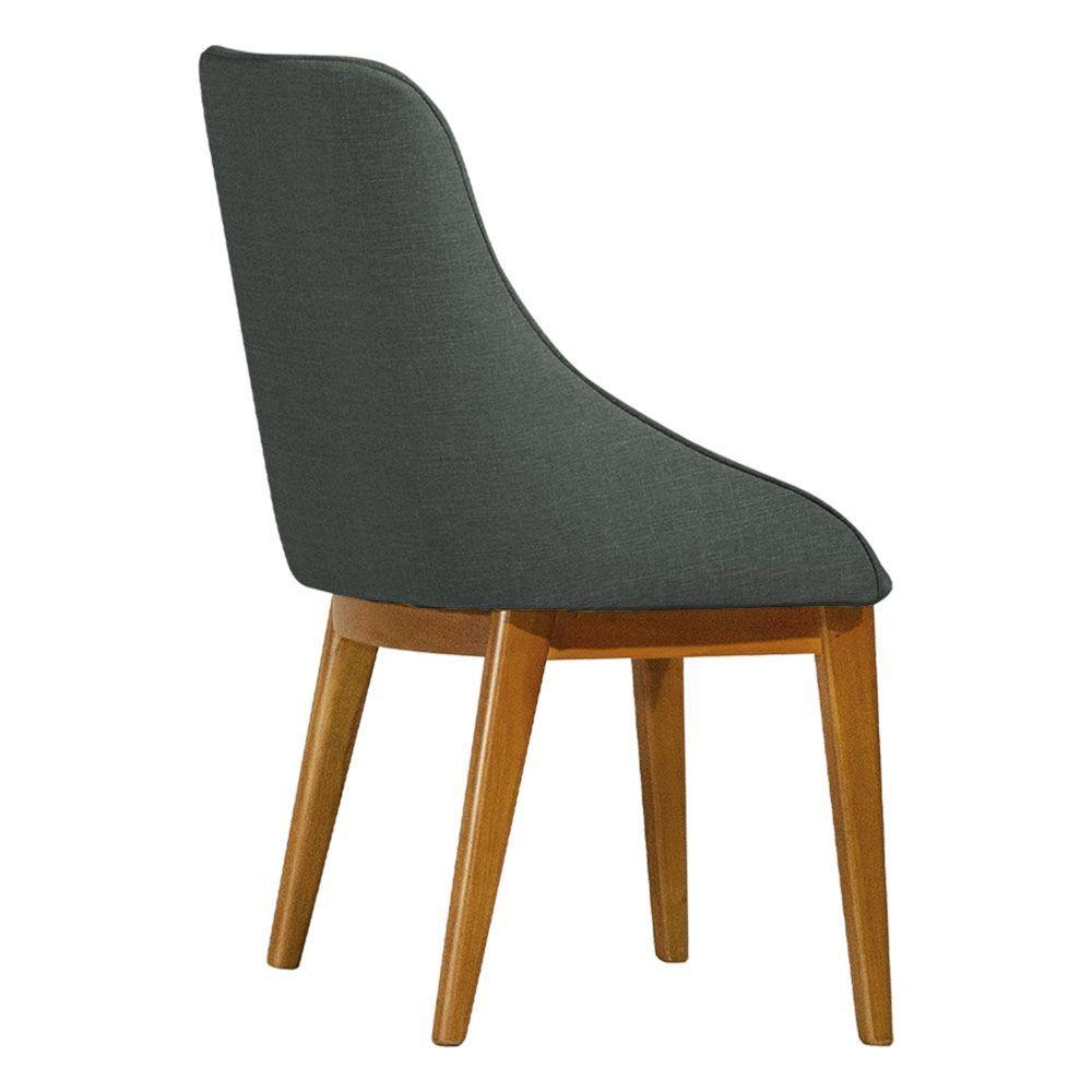 Miniatura Cadeira De Jantar Elisa Nobre Estofada Liso Linho Chumbo Base Madeira Maciça Mel