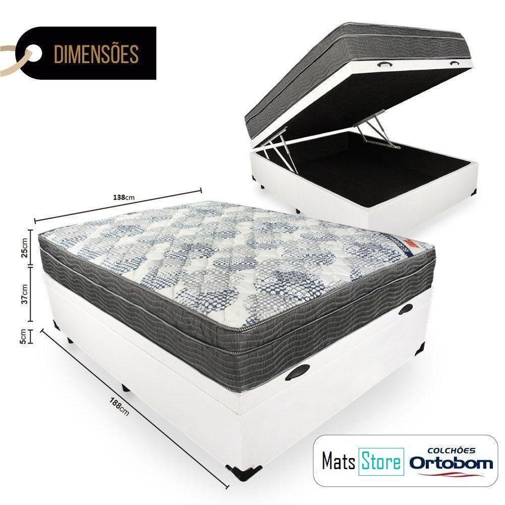 Cama Box Com Baú Casal + Colchão De Molas Ensacadas - Ortobom - Iso Superpocket 138cm Cor:branco