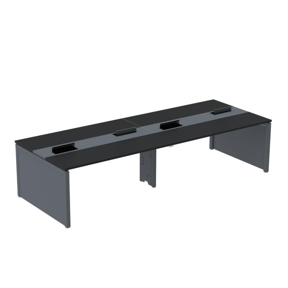 Miniatura Mesa Plataforma Dupla para 4 Lugares para Coworking 140x120/4p Preto/Grafito