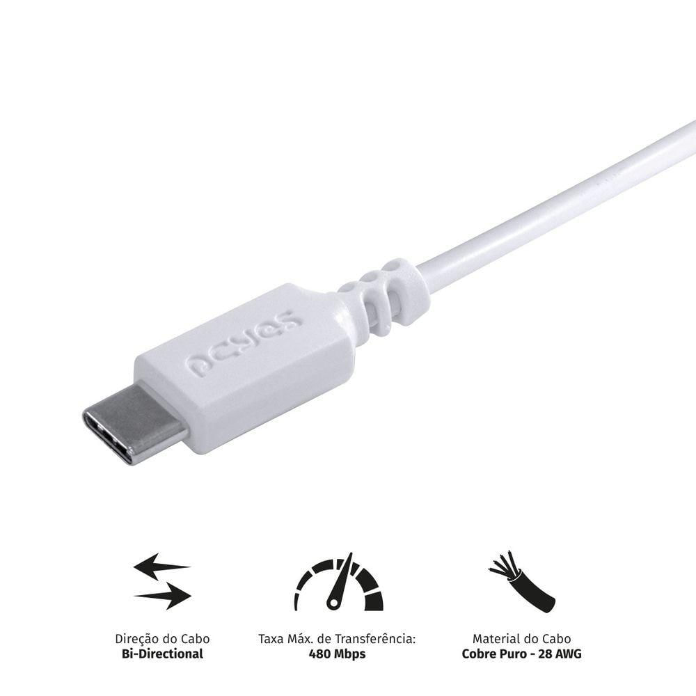 Miniatura Cabo Para Celular Usb A 2.0 Para Usb Tipo C 1 Metro Branco - Puacb-01