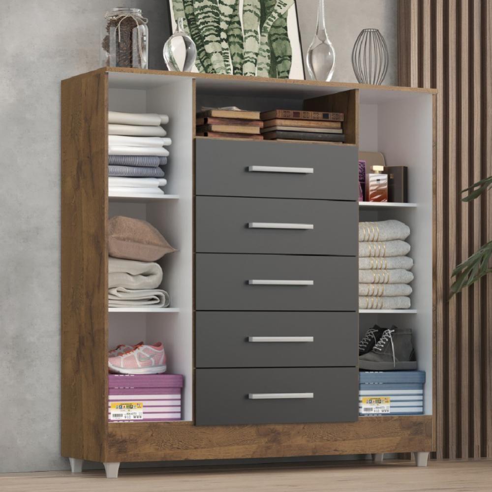 Miniatura Cômoda Sapateira 2 Portas 5 Gavetas Castanho/onix Branco