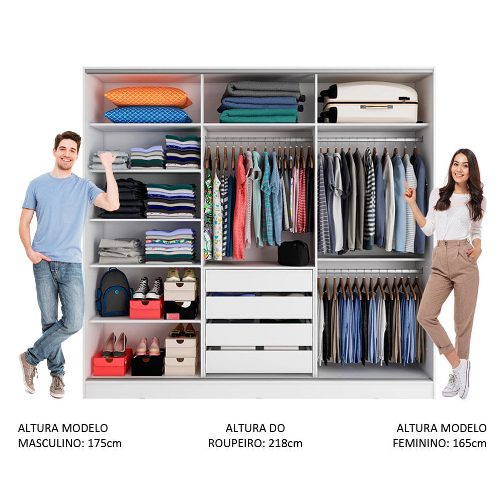 Guarda Roupa Casal 100% MDF Madesa Zurique 3 Portas de Correr com Espelhos Branco/Preto Cor:Branco/Preto