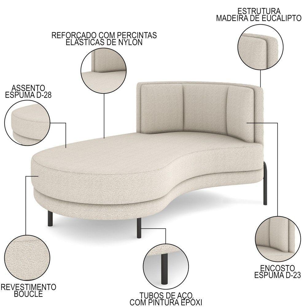 Chaise Longue Divã 164cm Braço Direito Logus D06 Bouclê Bege - Mpozenato