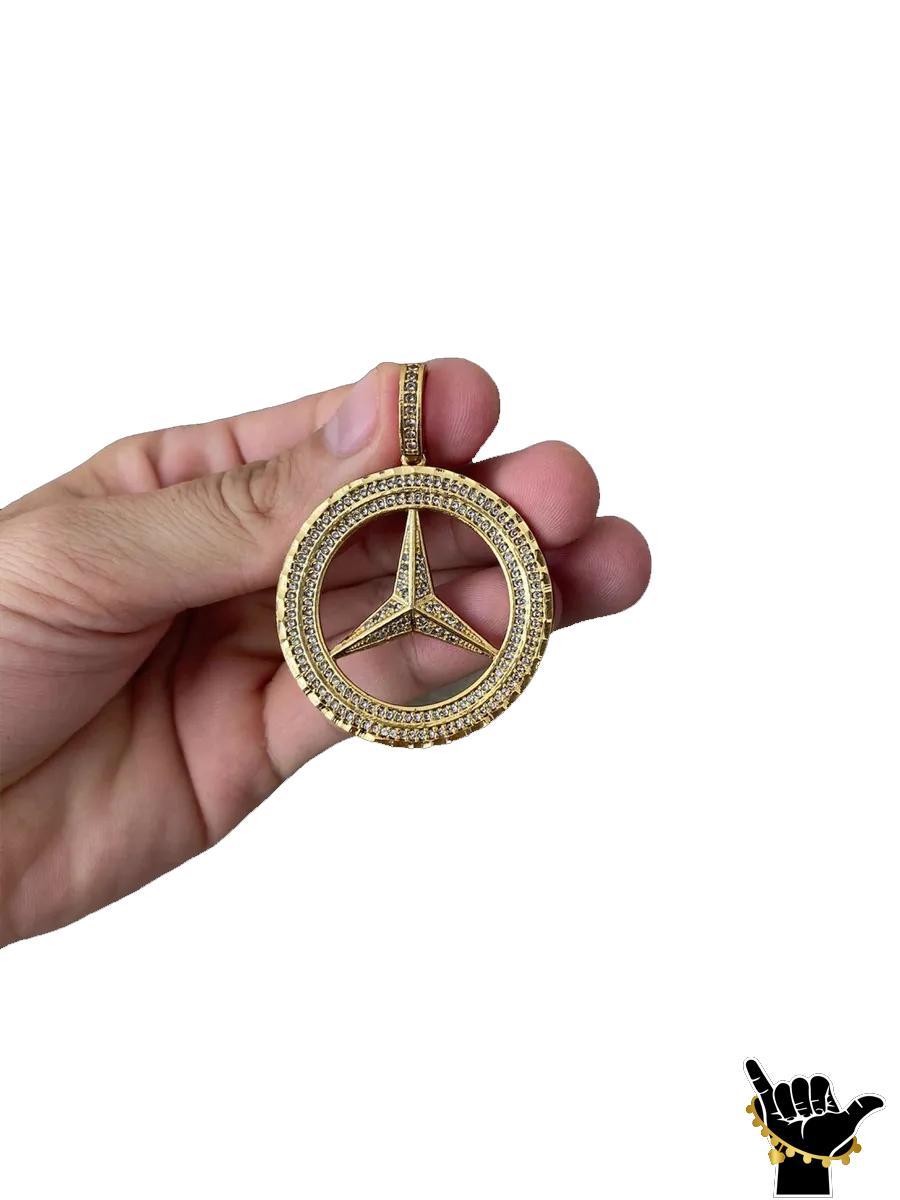 Miniatura Corrente Grumet 7Mm + Pingente Mercedes - Banhado A Ouro 18K