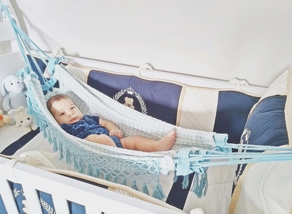 Miniatura Rede De Bebê Para Berço Azul Bebê Em Algodão Redinha Baby