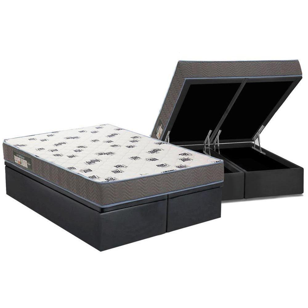 Miniatura Cama Box Baú Queen: Colchão Espuma Ortobom D33 Light Saúde + Base Crc Suede Gray(158X198)