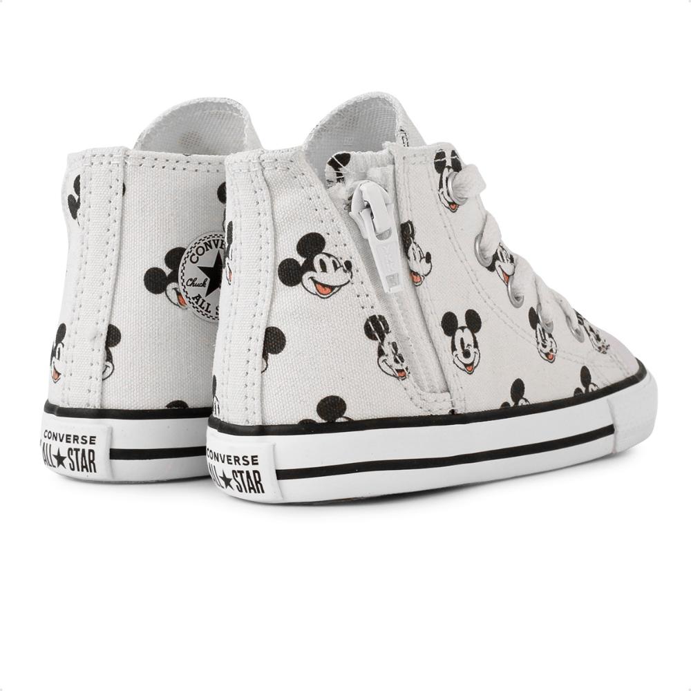Miniatura Tênis Converse All Star Chuck Taylor Cano Alto Side Zip Mickey Infantil Off white / Preto - 20