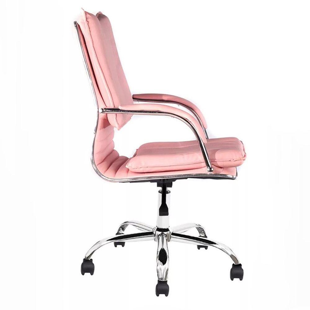 Kit 2 Cadeiras De Escritório Diretor Desenho Italiano Steven Em Aço Cromado Base Giratória Rosa Claro G31 - Gran Belo