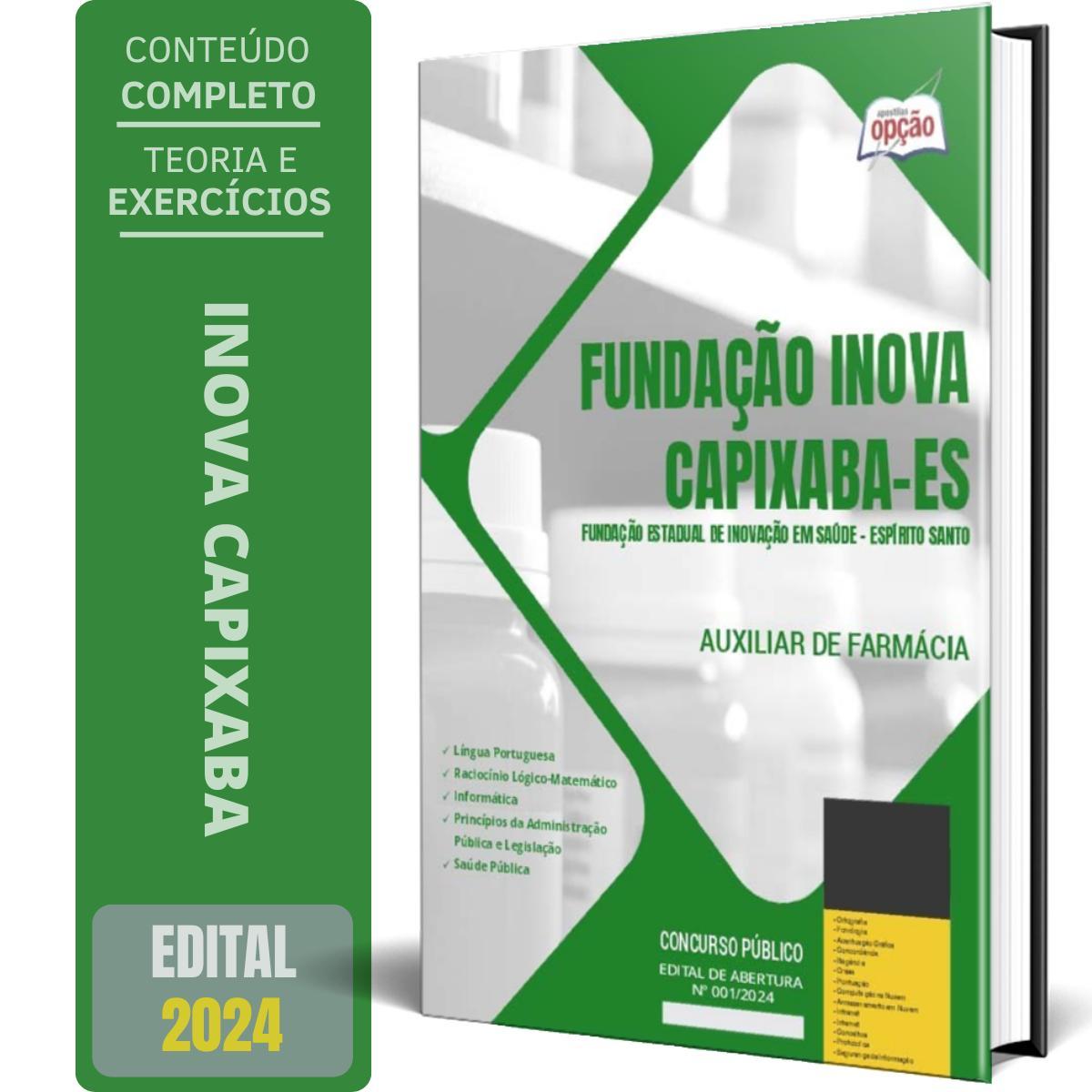 Miniatura Apostila Fundação Inova Capixaba Es 2024 - Auxiliar Farmácia