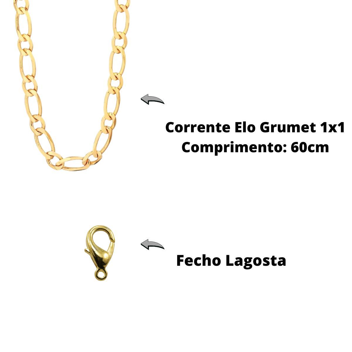 Miniatura Corrente Elo Grumet 1X1 Banhada A Ouro 18K