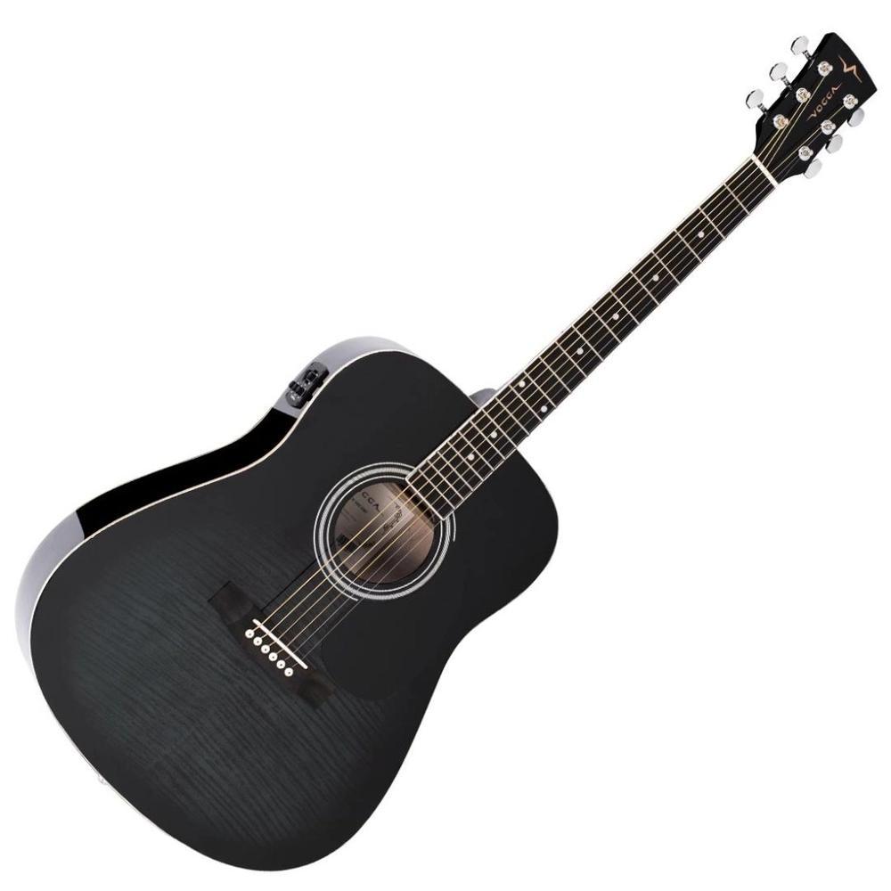 Miniatura Violao Folk Eletrico Vogga Vck380 Bmf Preto Flamed