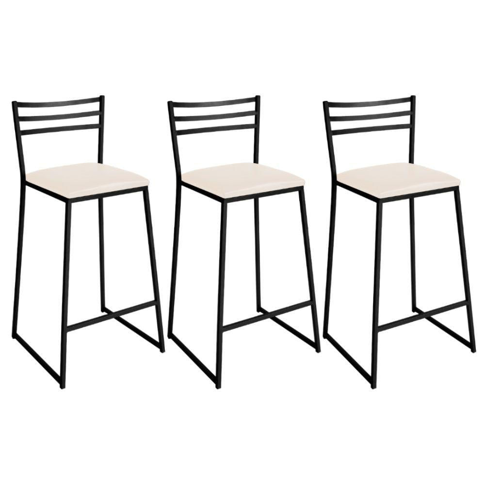 Miniatura Conjunto De 3 Banquetas Alta Lisboa De Aço De Carbono Branco Gelo
