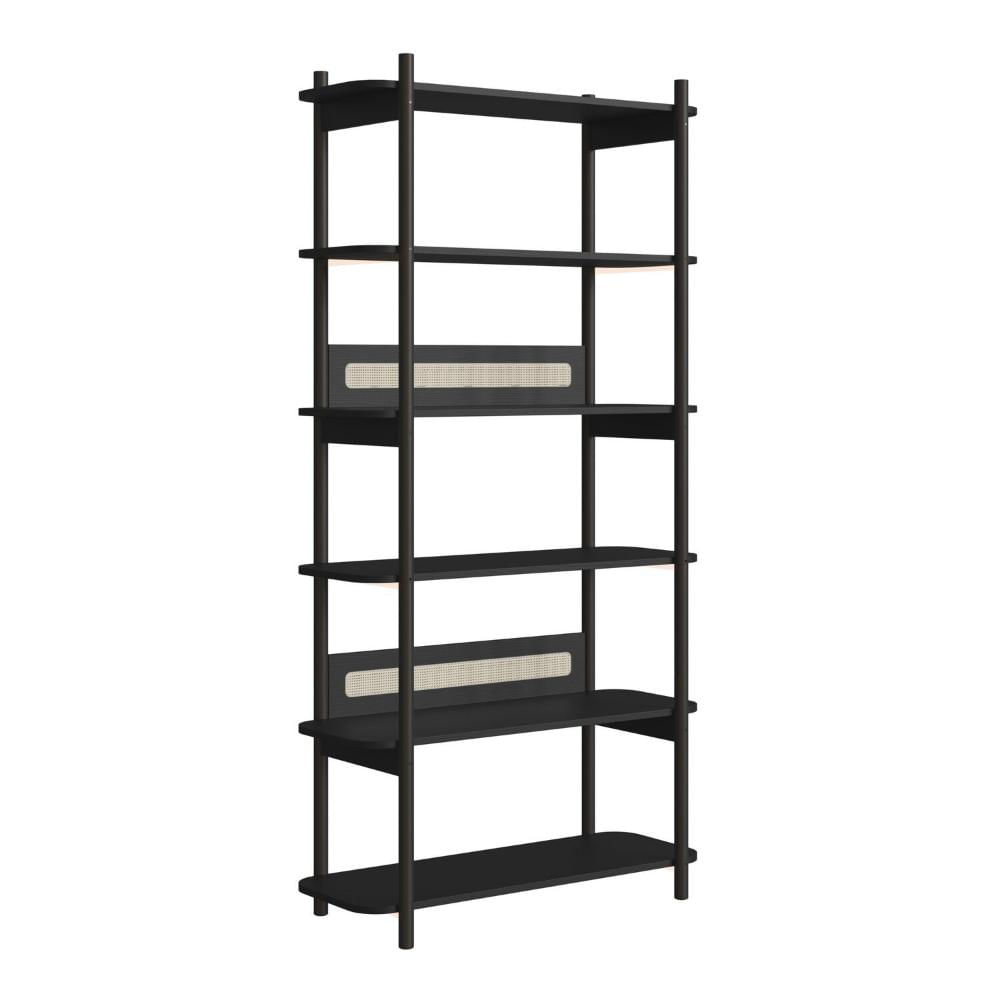 Miniatura Estante 180 cm 6 Prateleiras Palhinha Pé Madeira Preto