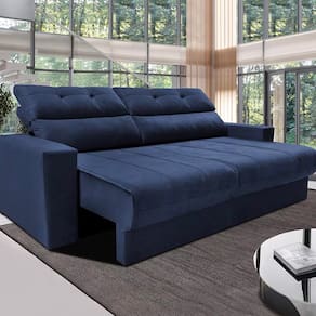 Miniatura Sofá 3 lugares Cama Inbox Clean Retrátil e Reclinável - 190 cm de largura + Painel Home Suspenso Colibri Tocantins 160 cm de Largura - Preto Fosco Sofá Azul