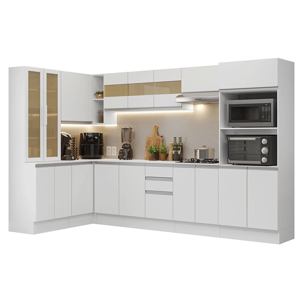 Miniatura Armário de Cozinha Completa de Canto 100% MDF 447 cm Smart Madesa 02 Branco