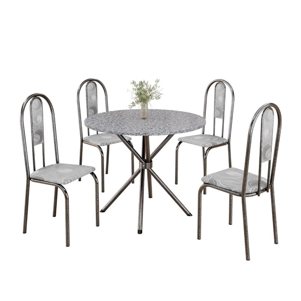 Miniatura Conjunto Sala de Jantar Mesa Redonda 75cm Tampo Granito Ocre 4 Cadeiras Linda Yescasa Paraopeba/Prata