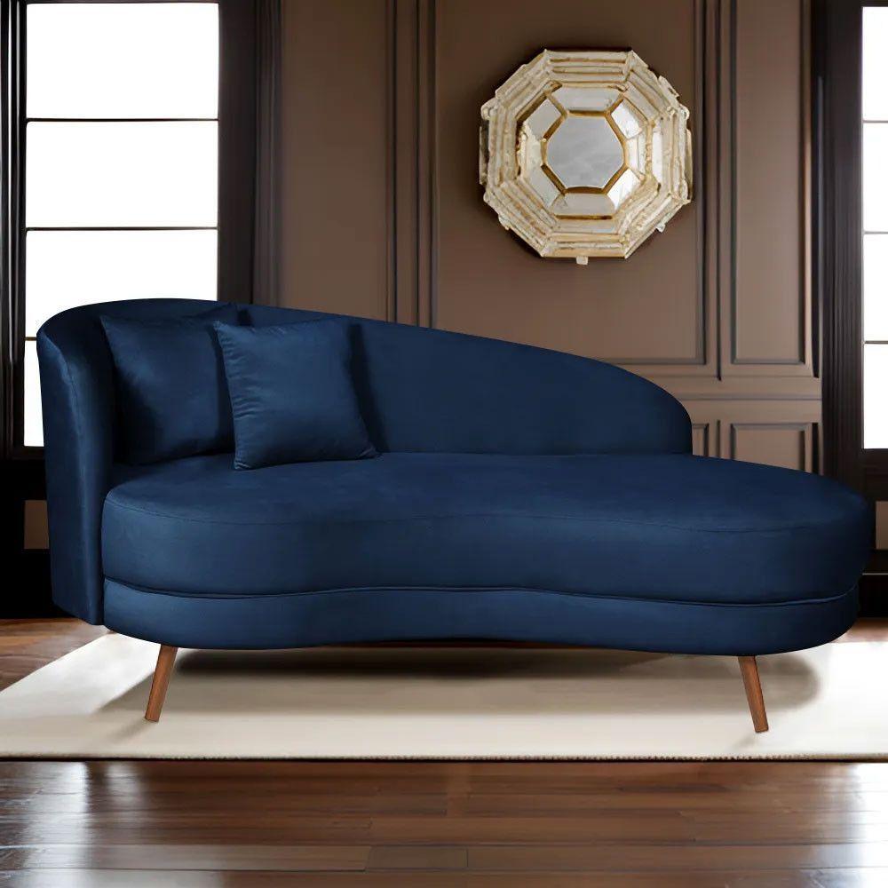 Miniatura Chaise Longue Divã Emili Em Madeira De Reflorestamento 160cm Veludo Speciale Home Azul