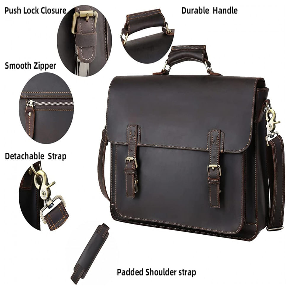 Miniatura Bolsa Maleta UBANT de Couro Unissex para Laptop , Marrom