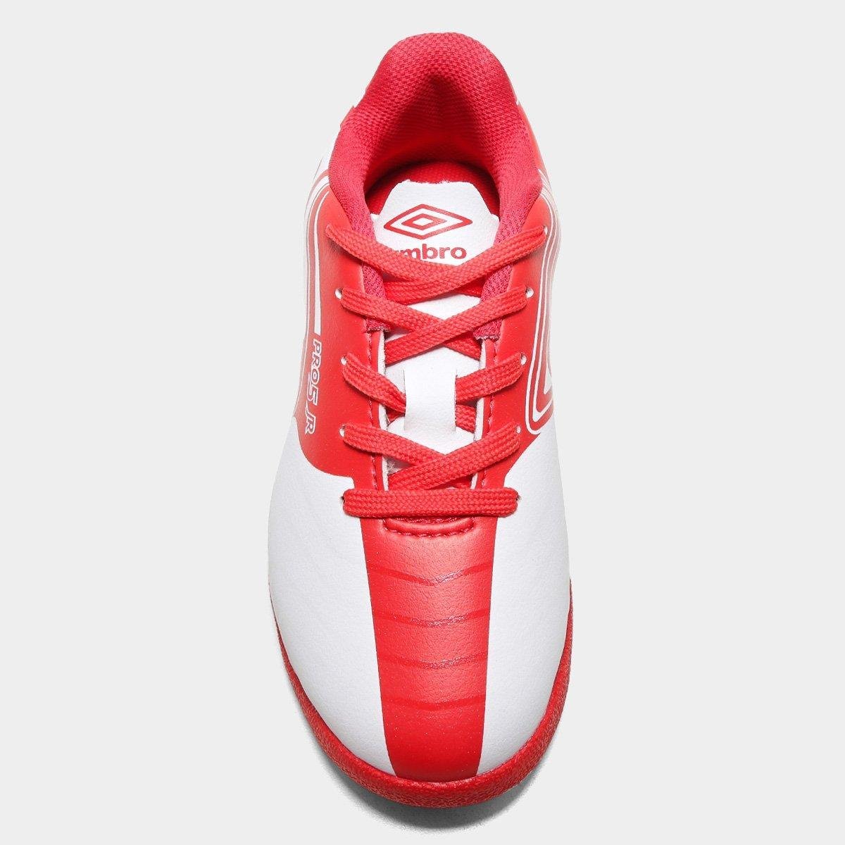 Miniatura Chuteira Futsal Umbro Pro 5 Jr England Unissex Branco+Vermelho - 28