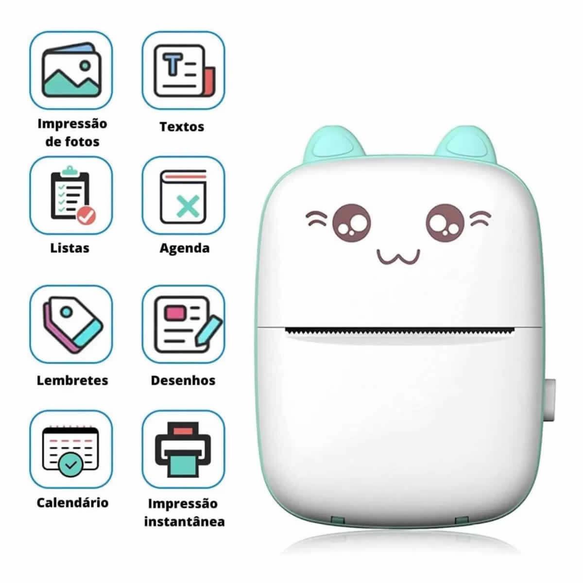 Miniatura Mini Impressora Térmica Portátil Sem Fio Bt 200Dpi Imprime