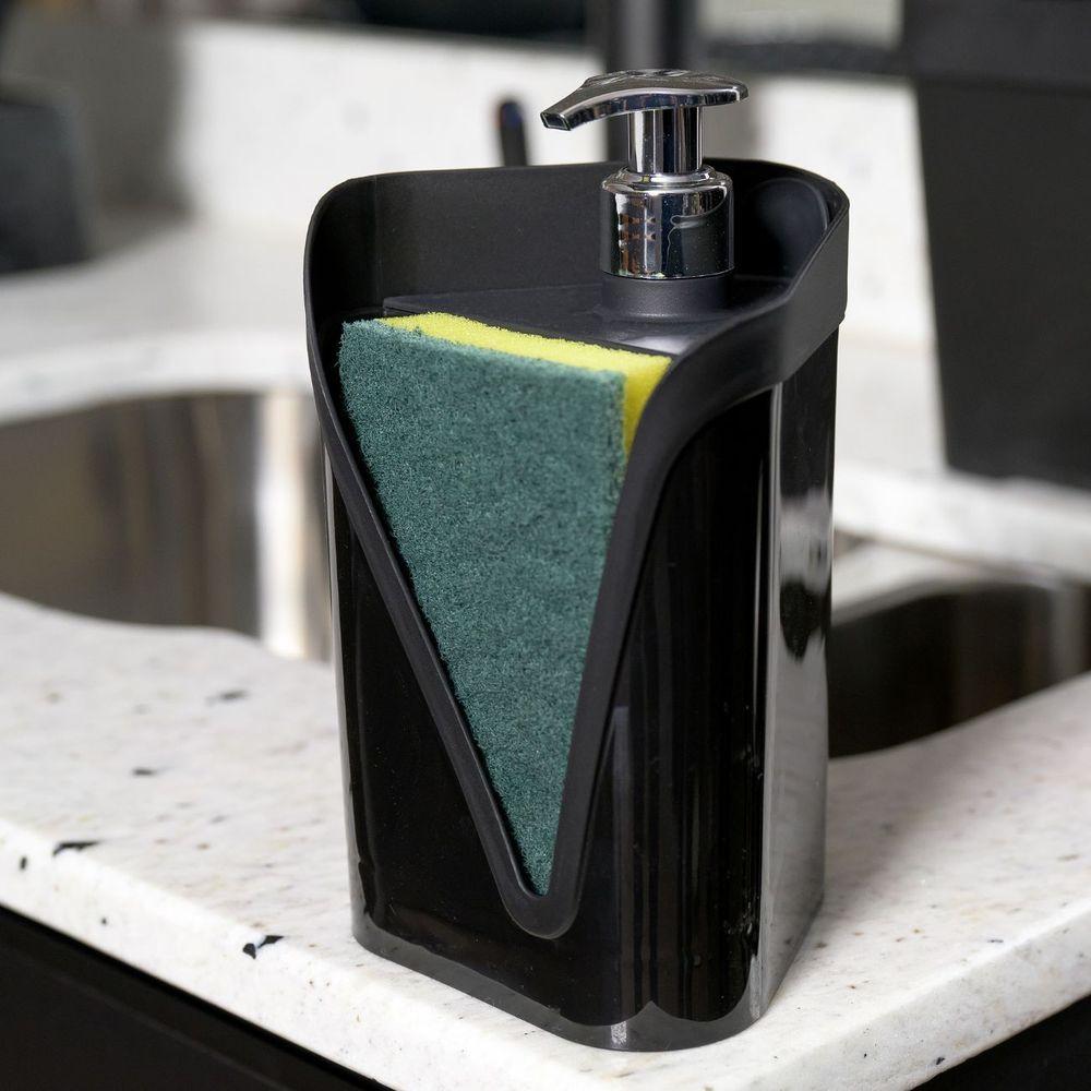 Miniatura Dispenser Porta Detergente Esponja Cozinha Pia 500ml Preto