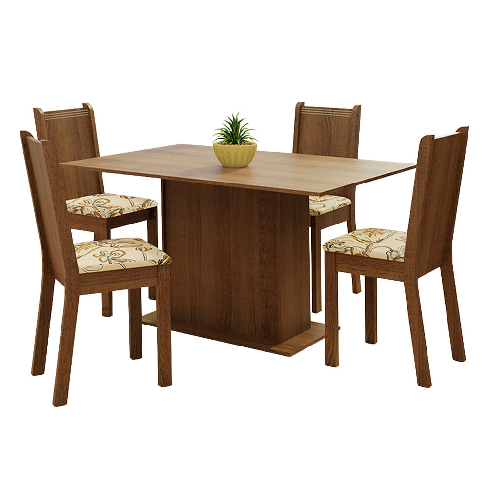 Conjunto Sala de Jantar Madesa Luana Mesa Tampo de Madeira com 4 Cadeiras Rustic/Lírio Bege Cor:Rustic/Lírio Bege