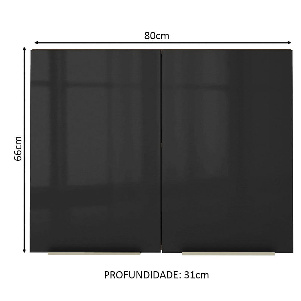 Armário Aéreo Madesa Lux 80 cm 2 Portas Rustic/Preto Cor:Rustic/Preto