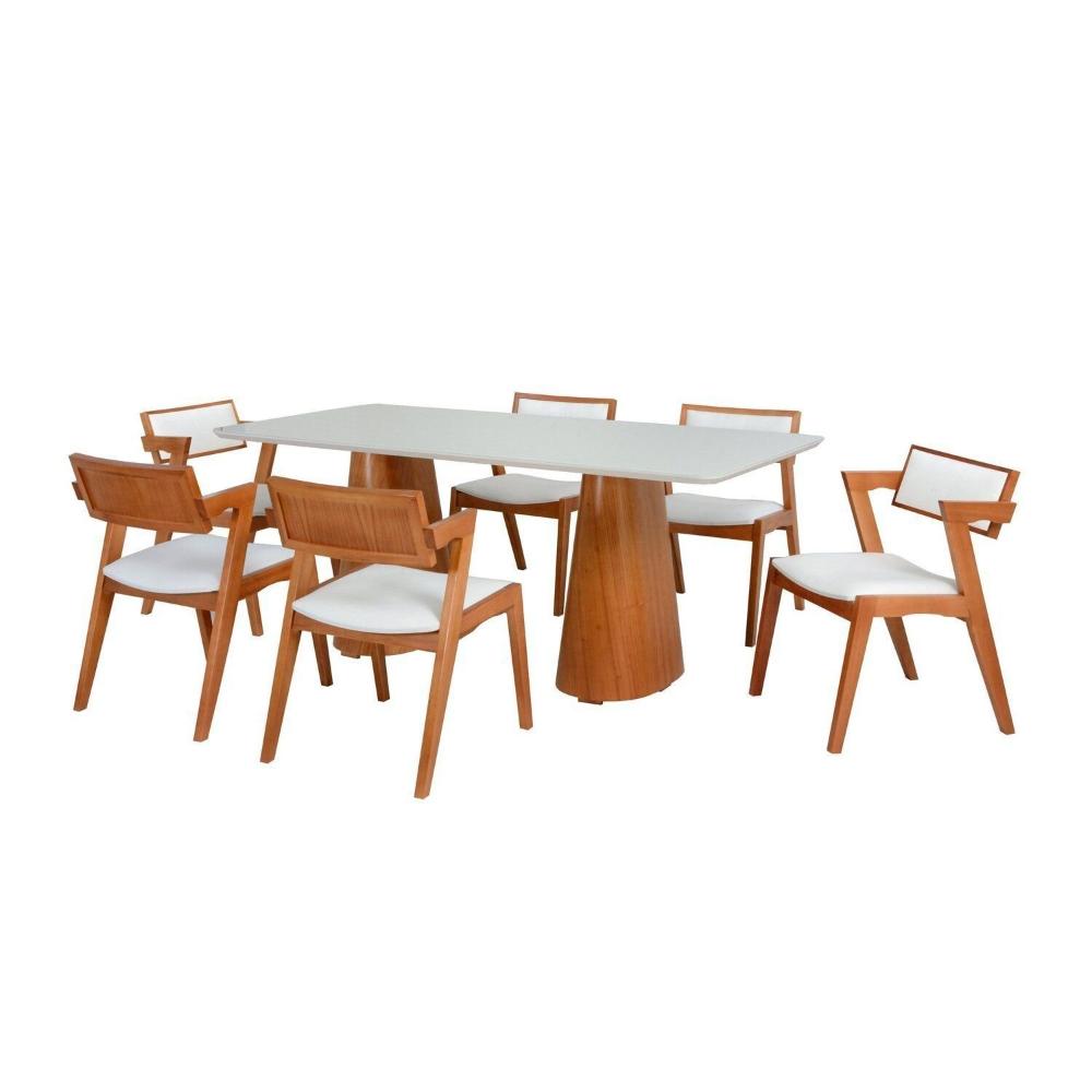 Miniatura Conjunto Mesa Fortaleza com 6 Cadeiras em Madeira e Estofada Ímola Authentic Espresso Móveis Champagnhe/Off White